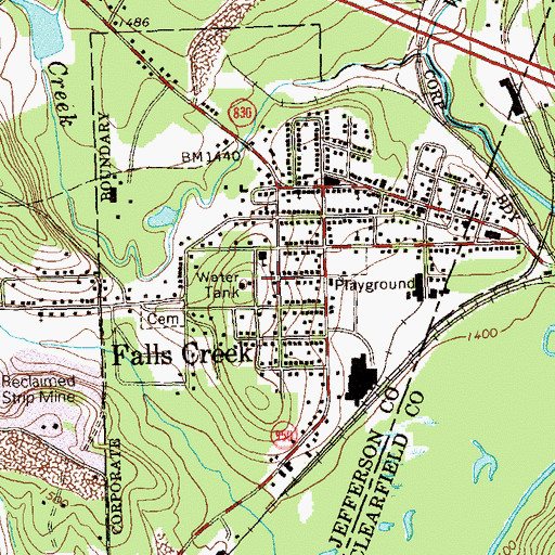 Topographic Map of Borough of Falls Creek, PA