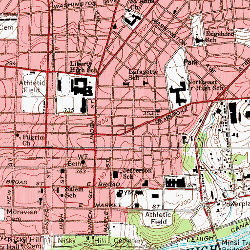 Topographic Map of City of Bethlehem, PA