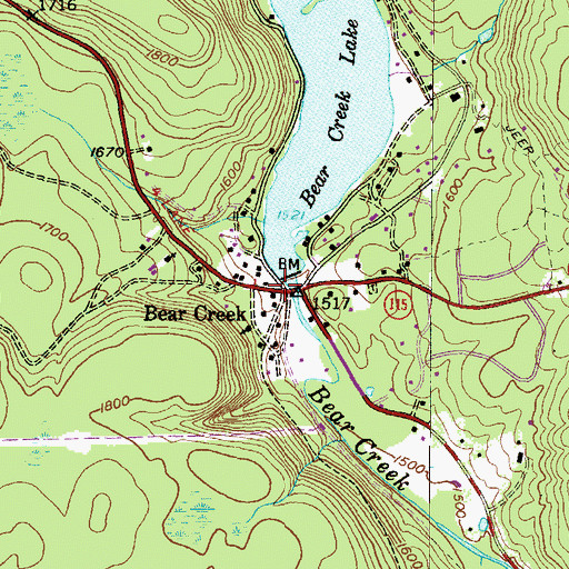 Topographic Map of Bear Creek Village, PA