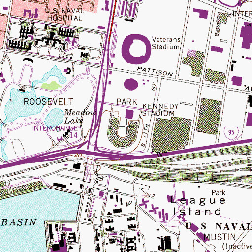 Topographic Map of John F Kennedy Stadium (historical), PA