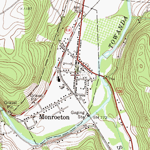 Topographic Map of Monroeton, PA