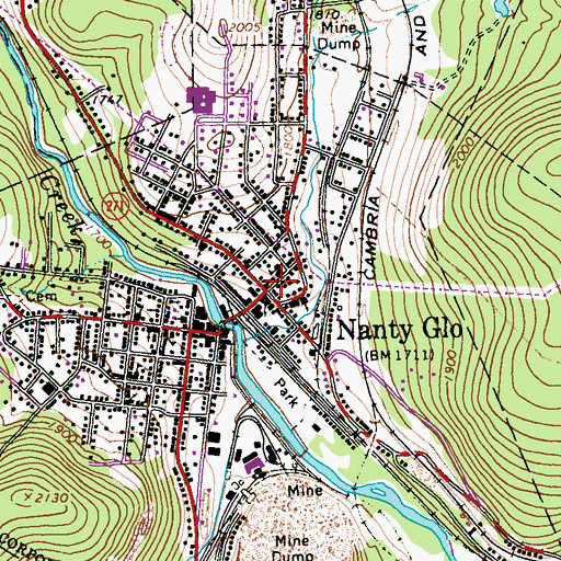 Topographic Map of Nanty Glo, PA