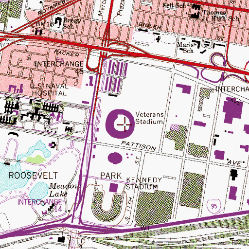 Topographic Map of Veterans Stadium (historical), PA