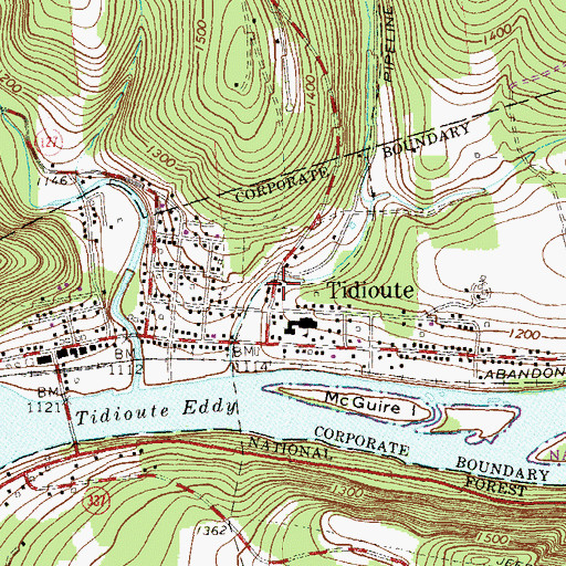 Topographic Map of Tidioute, PA