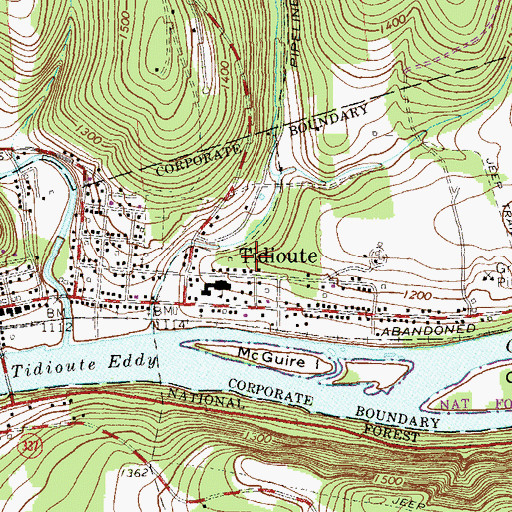 Topographic Map of Borough of Tidioute, PA