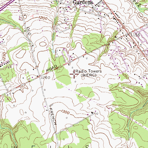 Topographic Map of WERC Radio Tower (Ticonderoga), PA