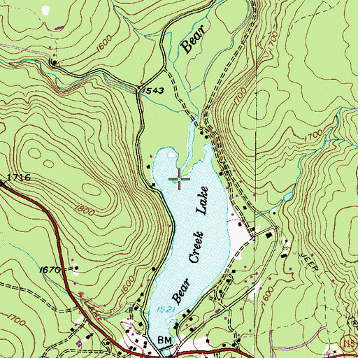 Topographic Map of Borough of Bear Creek Village, PA