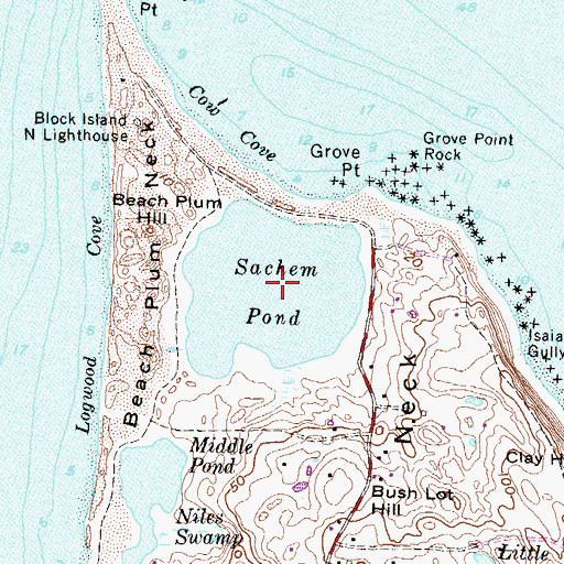 Topographic Map of Sachem Pond, RI