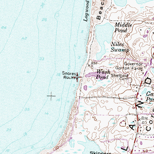 Topographic Map of Snores Rocks, RI