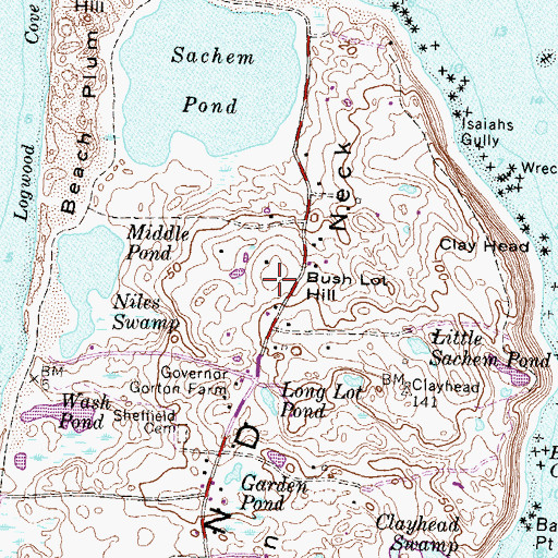 Topographic Map of Bush Lot Hill, RI