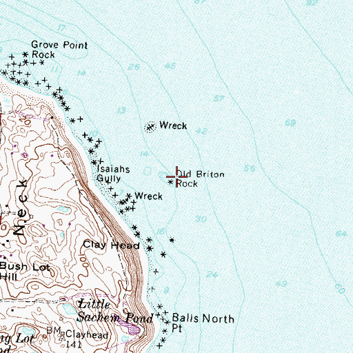 Topographic Map of Old Briton Rock, RI