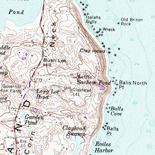 Topographic Map of Little Sachem Pond, RI