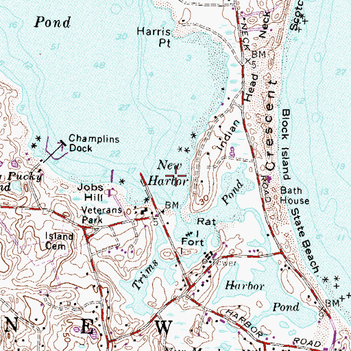 Topographic Map of New Harbor, RI