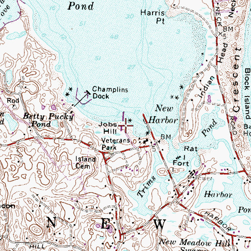Topographic Map of Jobs Hill, RI