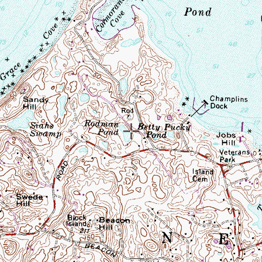 Topographic Map of Rodman Pond, RI