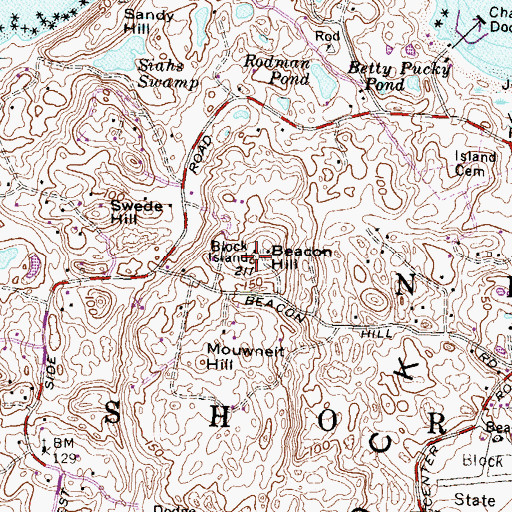 Topographic Map of Beacon Hill, RI