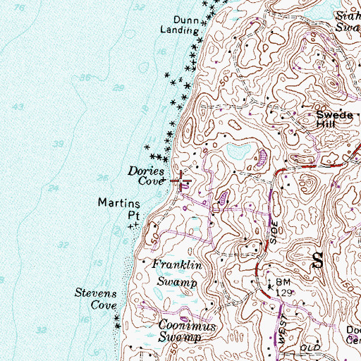 Topographic Map of Dories Cove, RI