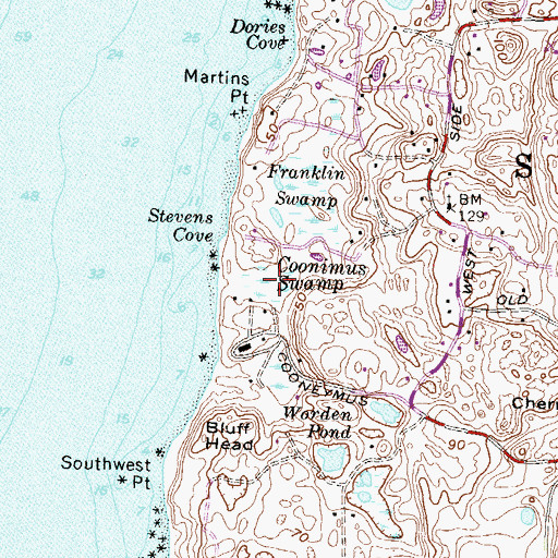 Topographic Map of Coonimus Swamp, RI