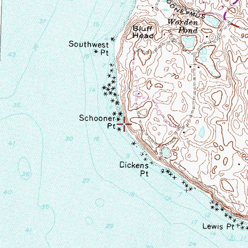 Topographic Map of Schooner Point, RI