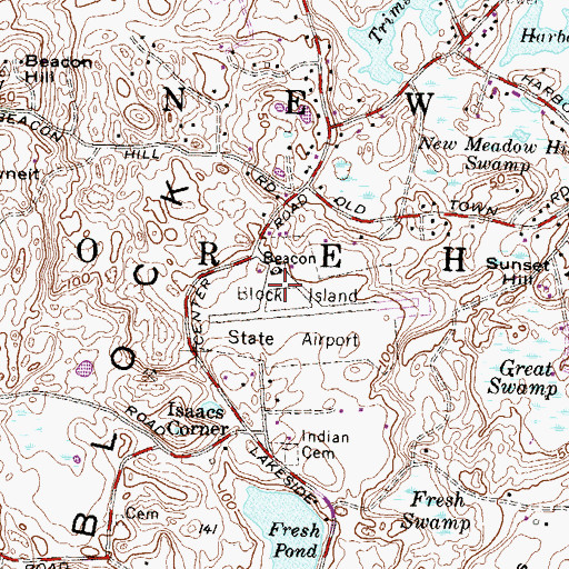 Topographic Map of Block Island State Airport, RI