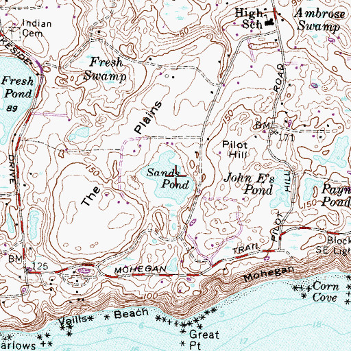 Topographic Map of Sands Pond, RI