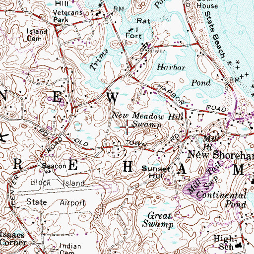 Topographic Map of New Meadow Hill Swamp, RI