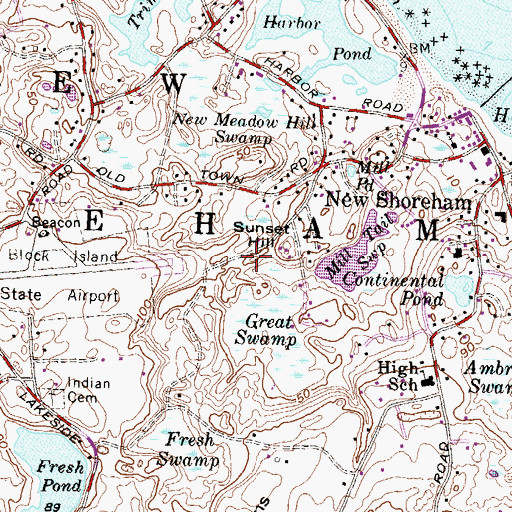 Topographic Map of Sunset Hill, RI
