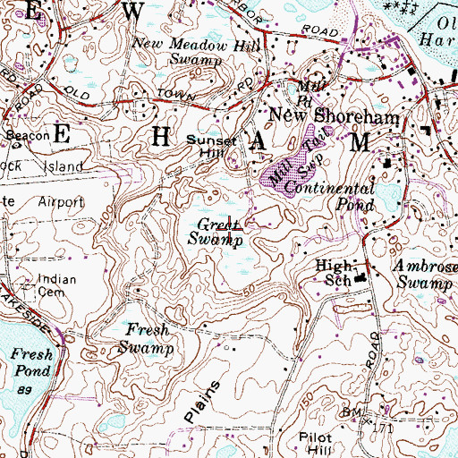 Topographic Map of Great Swamp, RI