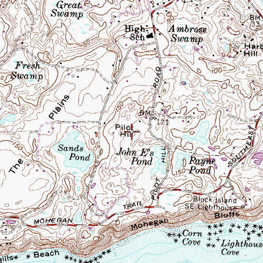 Topographic Map of Pilot Hill, RI