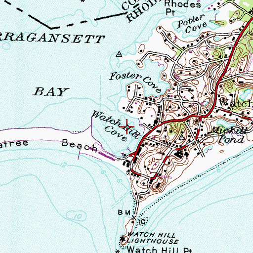 Topographic Map of Watch Hill Cove, RI
