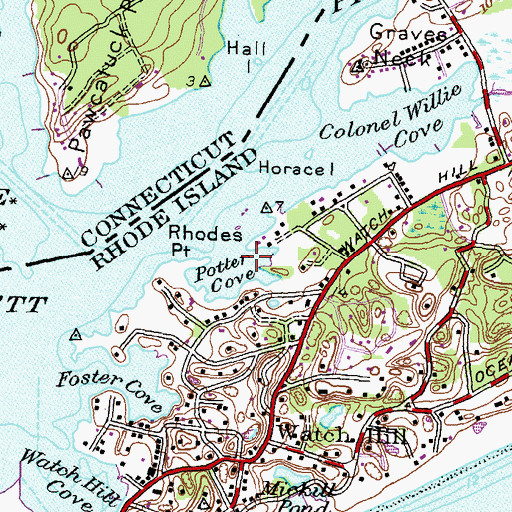 Topographic Map of Potter Cove, RI