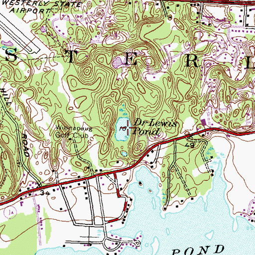 Topographic Map of Doctor Lewis Pond, RI