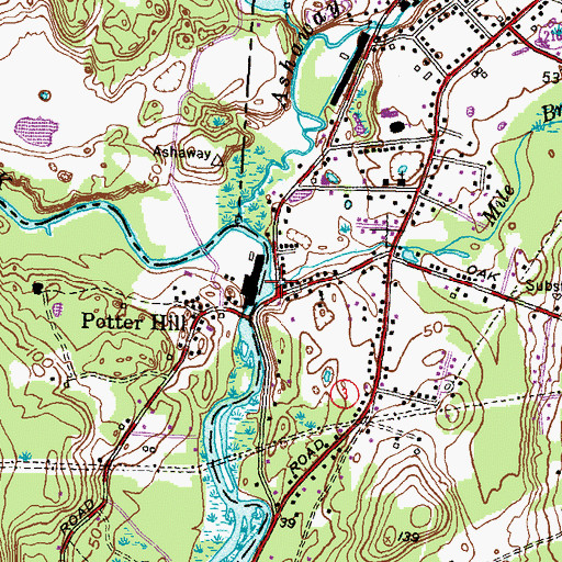 Topographic Map of Mile Brook, RI