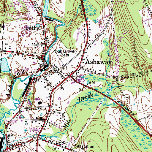 Topographic Map of Ashaway, RI