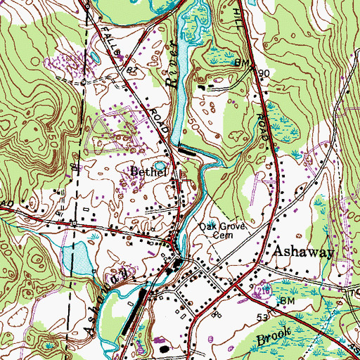 Topographic Map of Bethel, RI