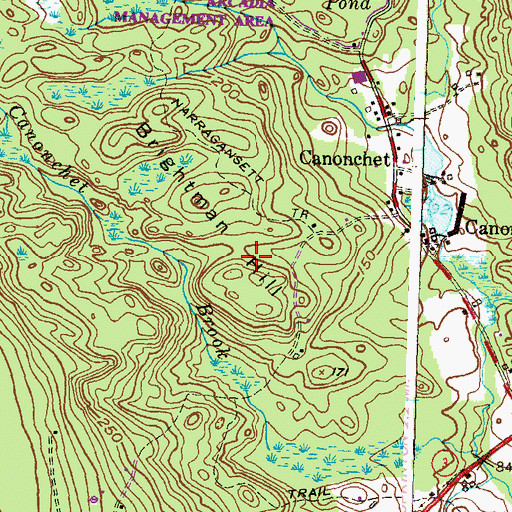 Topographic Map of Brightman Hill, RI