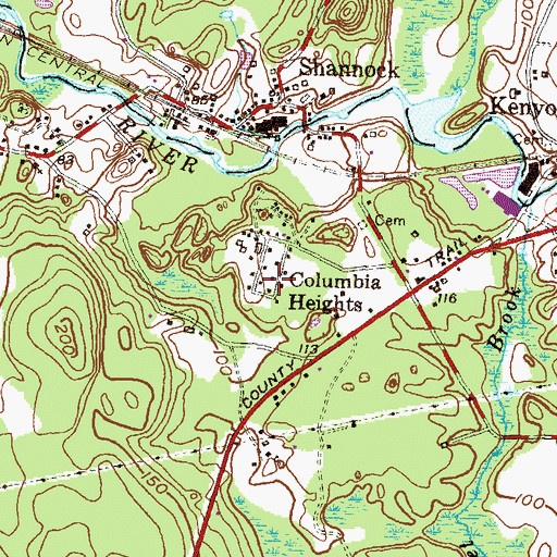 Topographic Map of Columbia Heights, RI
