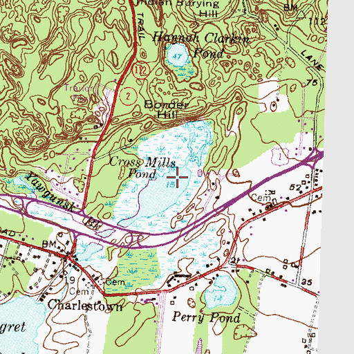 Topographic Map of Cross Mills Pond, RI