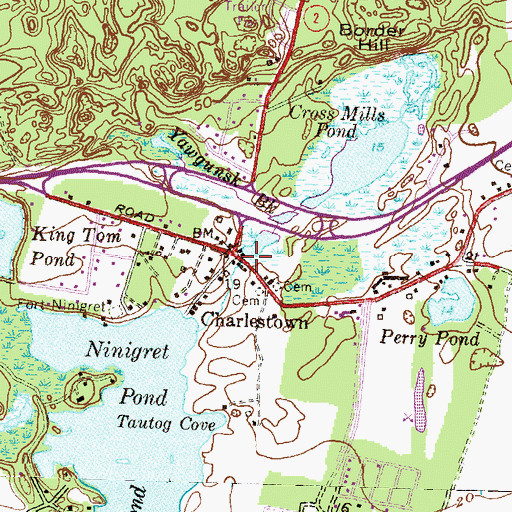 Topographic Map of Charlestown, RI