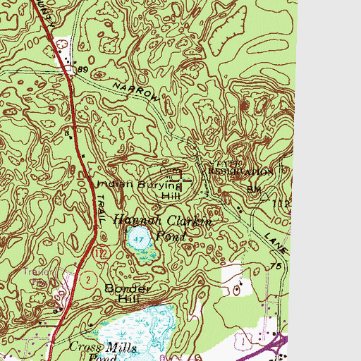 Topographic Map of Indian Burying Hill, RI