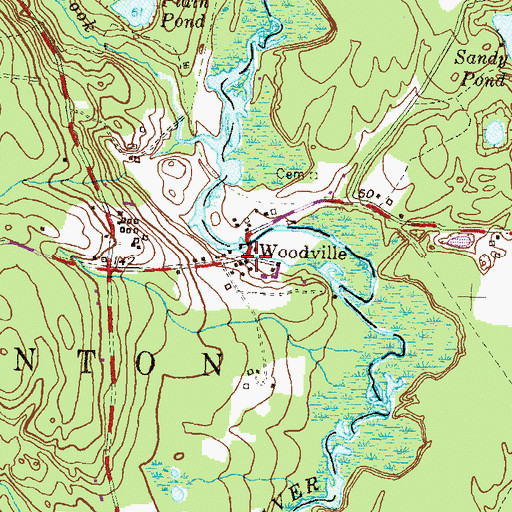 Topographic Map of Woodville, RI