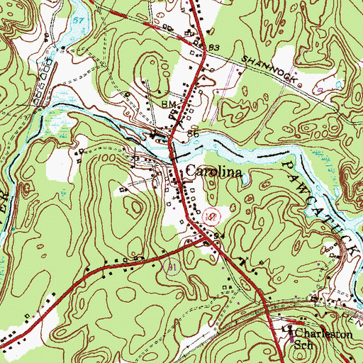 Topographic Map of Carolina, RI