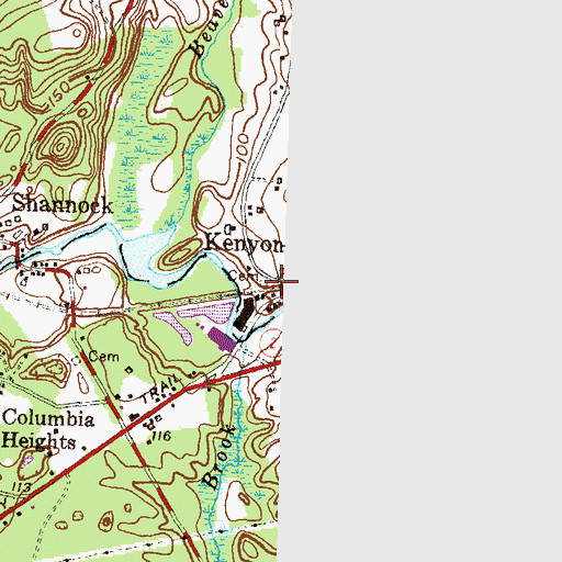 Topographic Map of Kenyon, RI