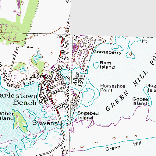 Topographic Map of Allen Cove, RI