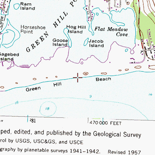 Topographic Map of Green Hill Beach, RI