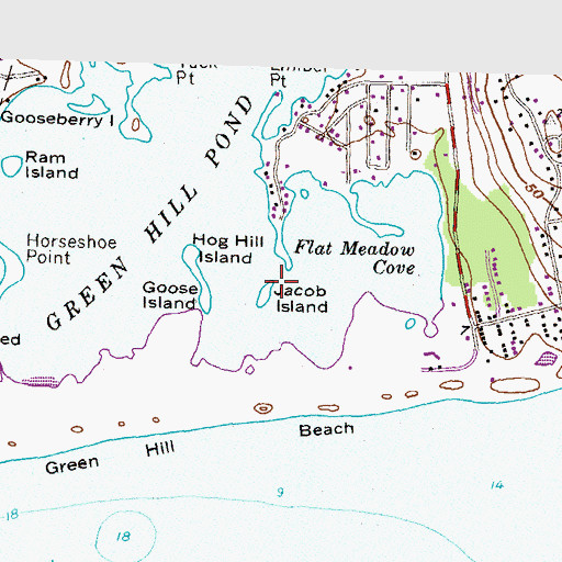 Topographic Map of Jacob Island, RI