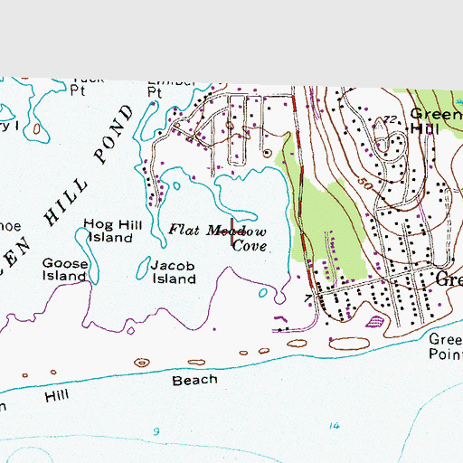 Topographic Map of Flat Meadow Cove, RI