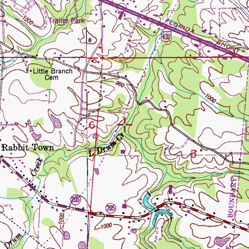 Topographic Map of Little Drum Creek, AL