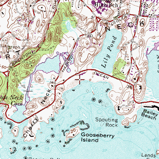 Topographic Map of Hazard Beach, RI