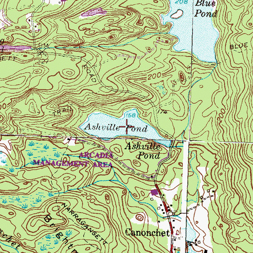 Topographic Map of Ashville Pond, RI